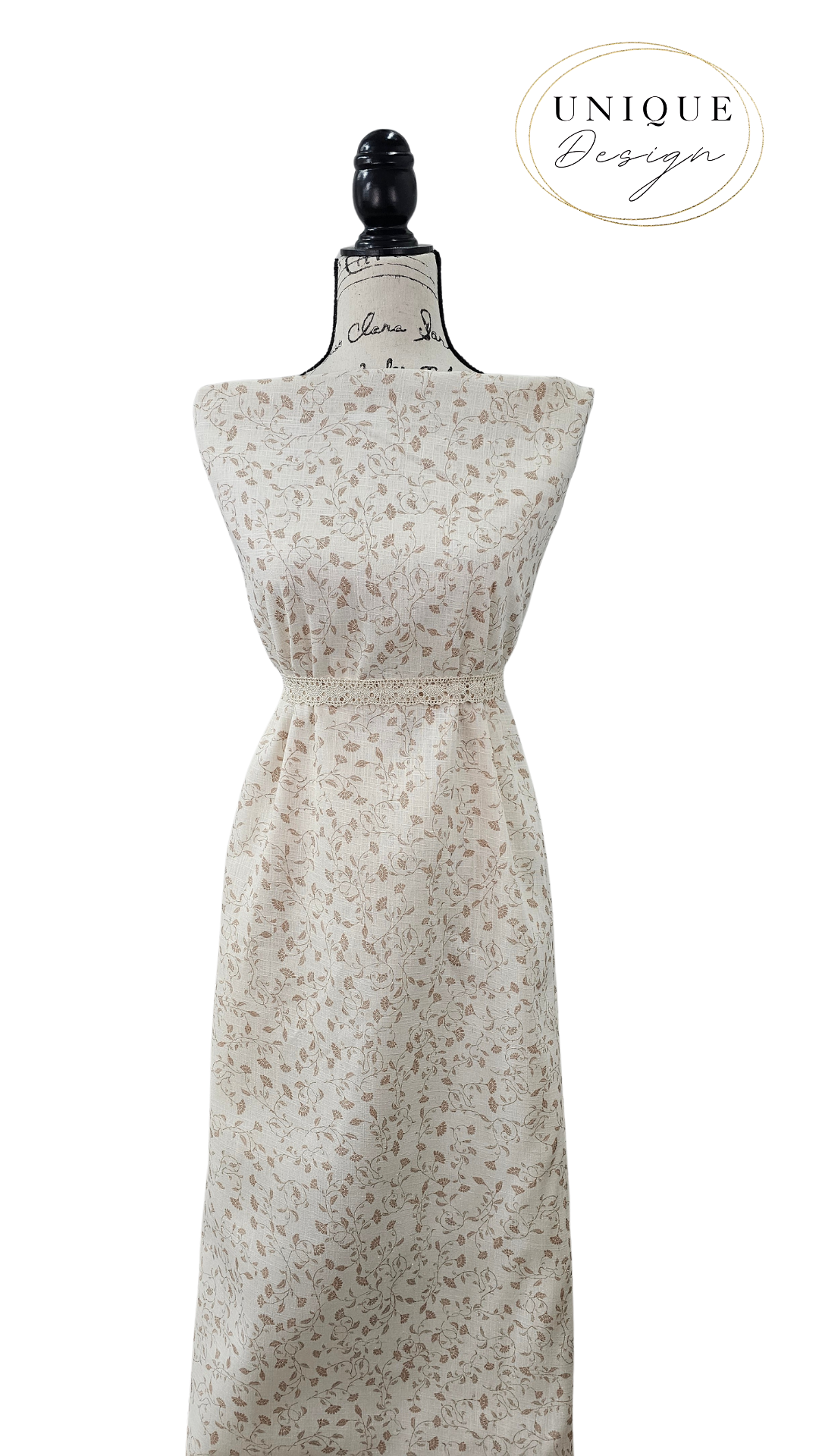 *Unique Design* Linen Vintage Vines White