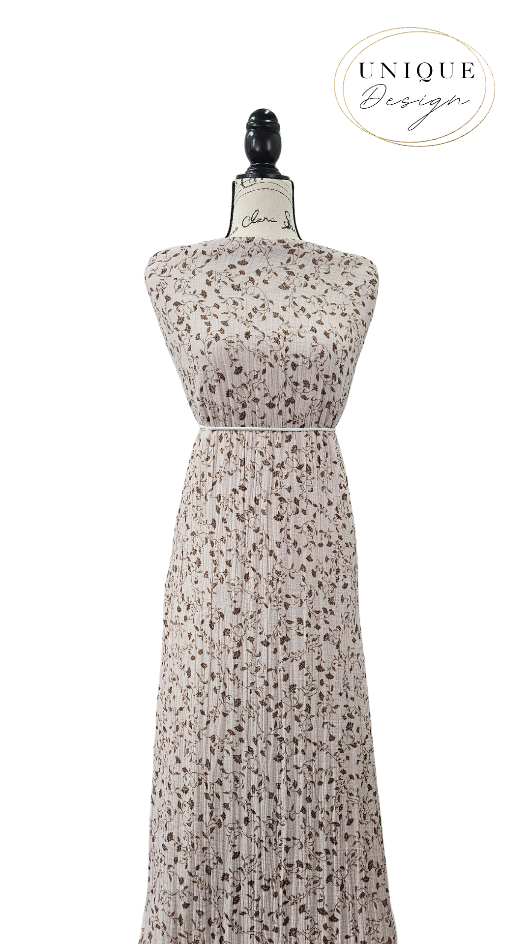 * Unique Design * Cotton Muslin Vintage Vines Khaki
