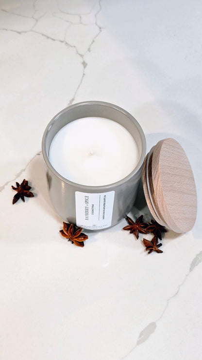 Bayberry + Spice Coconut Wax Homestead Stone Bamboo Lid