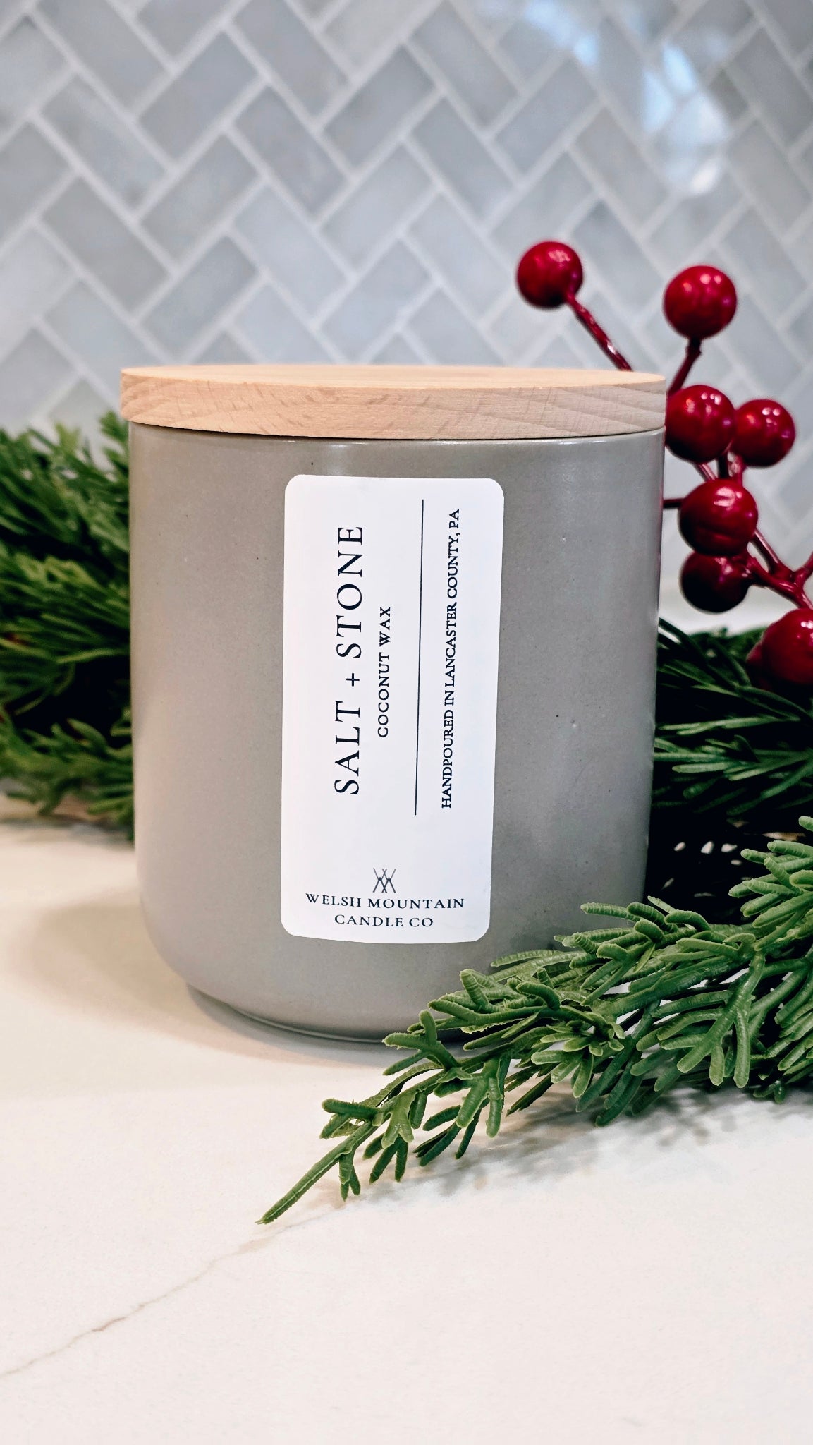 Salt + Stone Coconut Wax Homestead Stone Bamboo Lid