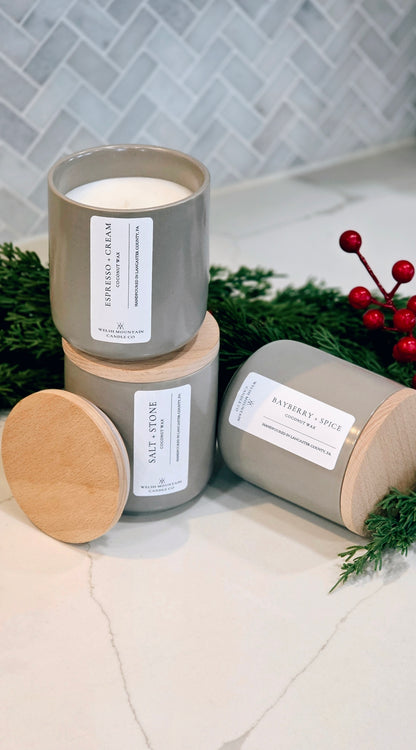 Salt + Stone Coconut Wax Homestead Stone Bamboo Lid