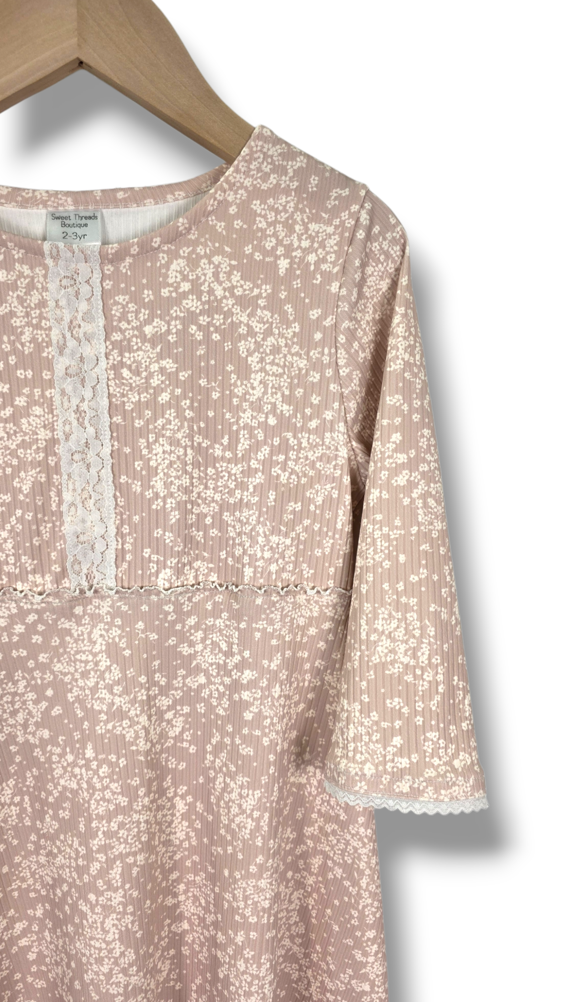 2-3 Yr Dress Ribbed Knit Petite Floral Beige