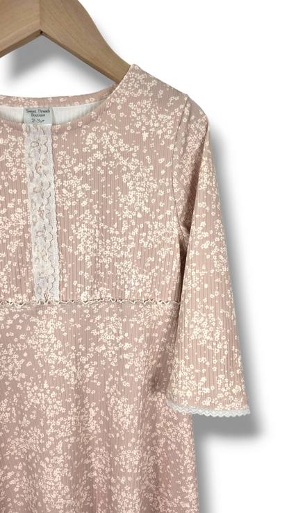 2-3 Yr Dress Ribbed Knit Petite Floral Beige