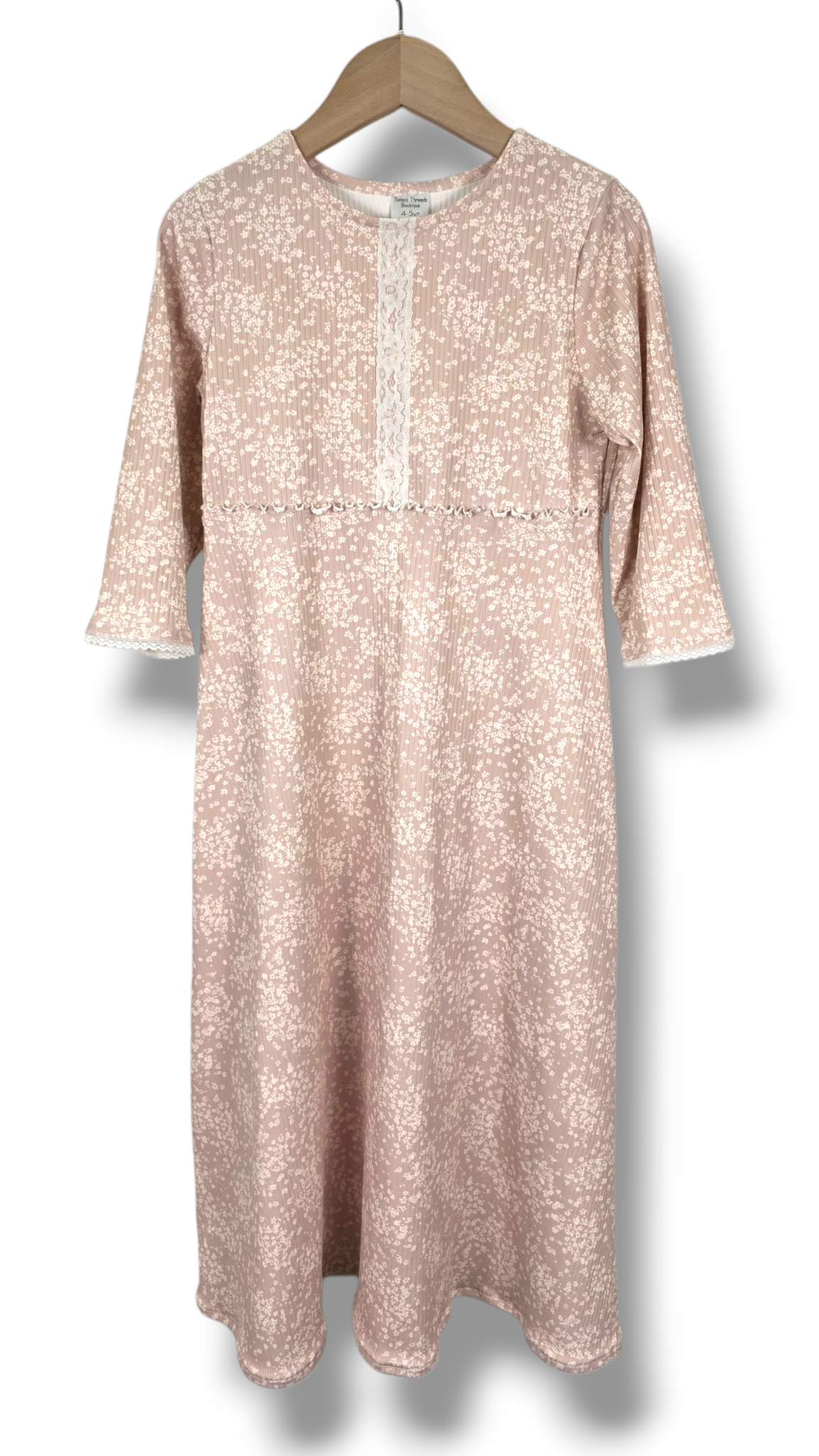 4-5 Yr Dress Ribbed Knit Petite Floral Beige