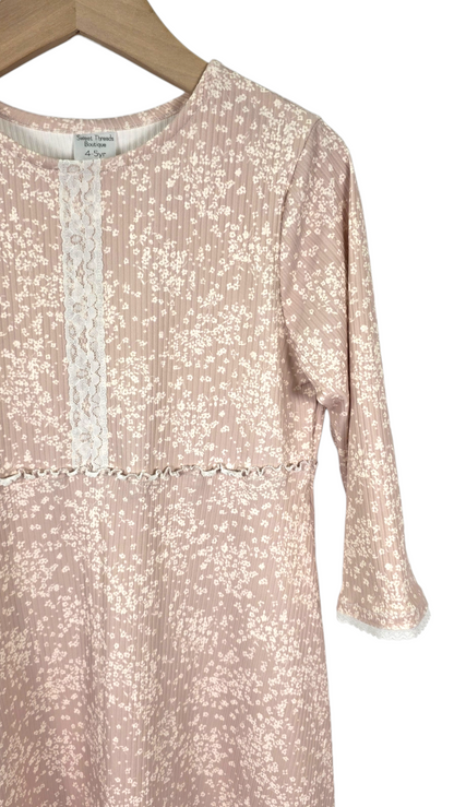 4-5 Yr Dress Ribbed Knit Petite Floral Beige