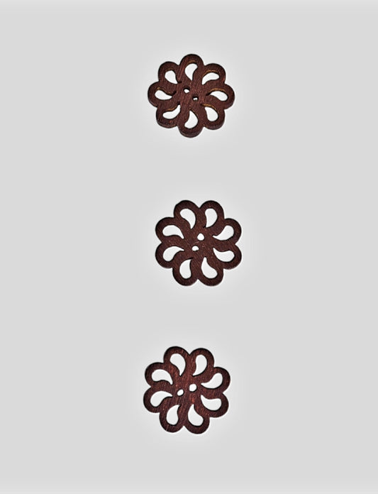 Med.  Brown Wooden Flower Button