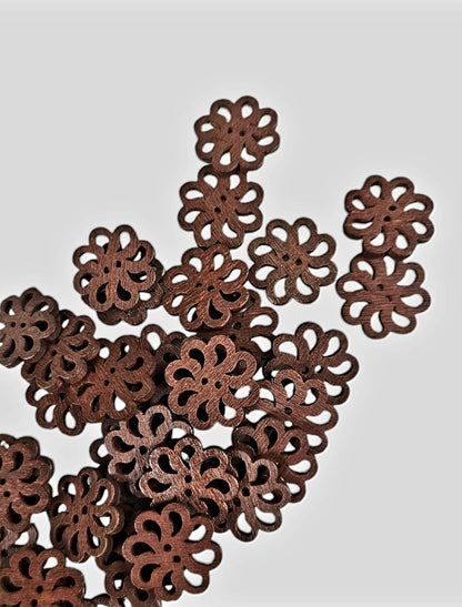 Med.  Brown Wooden Flower Button