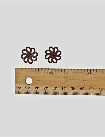 Med.  Brown Wooden Flower Button
