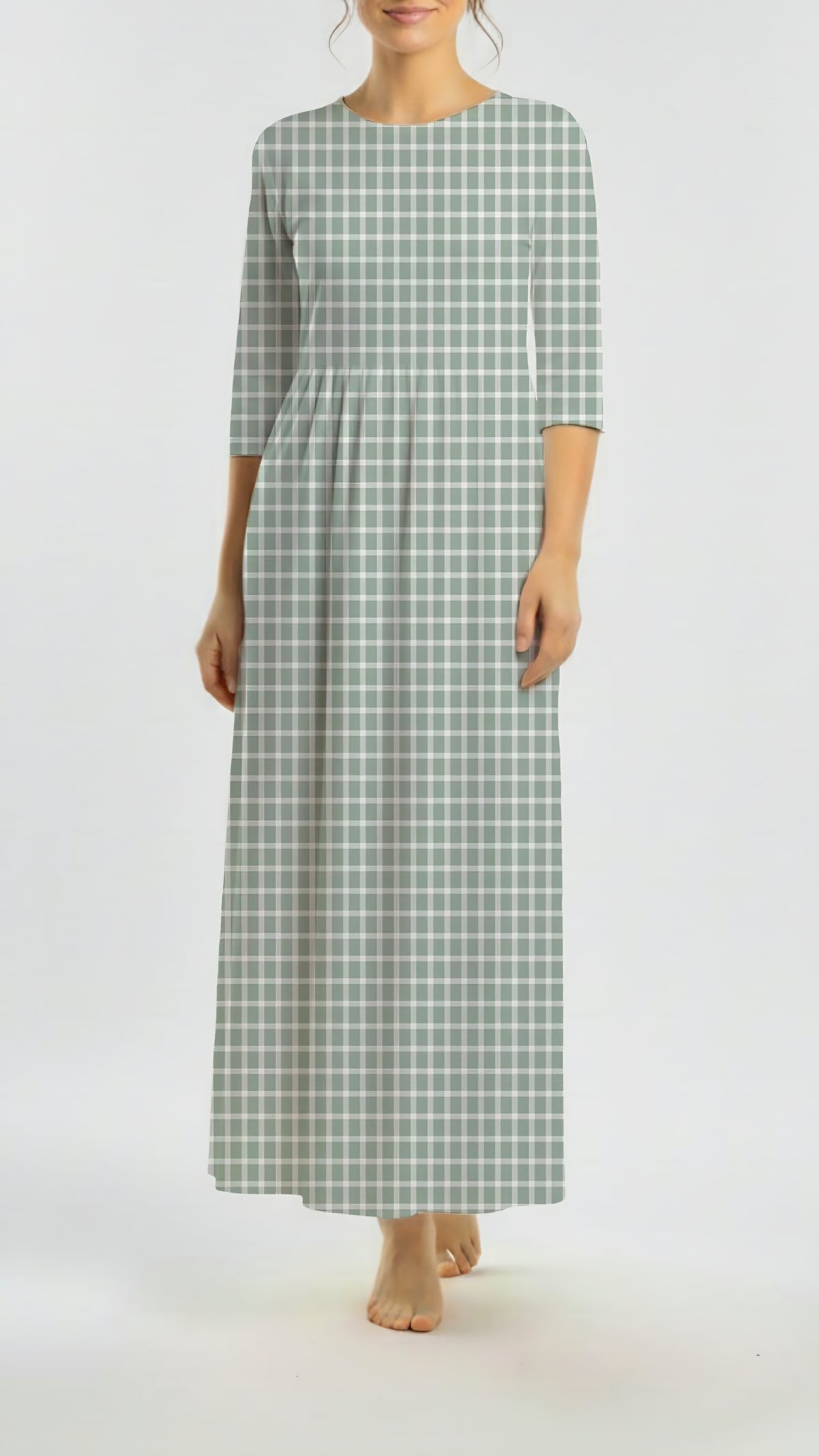 *Unique Design* Cotton Feel Ribbed Knit White Plaid Jade