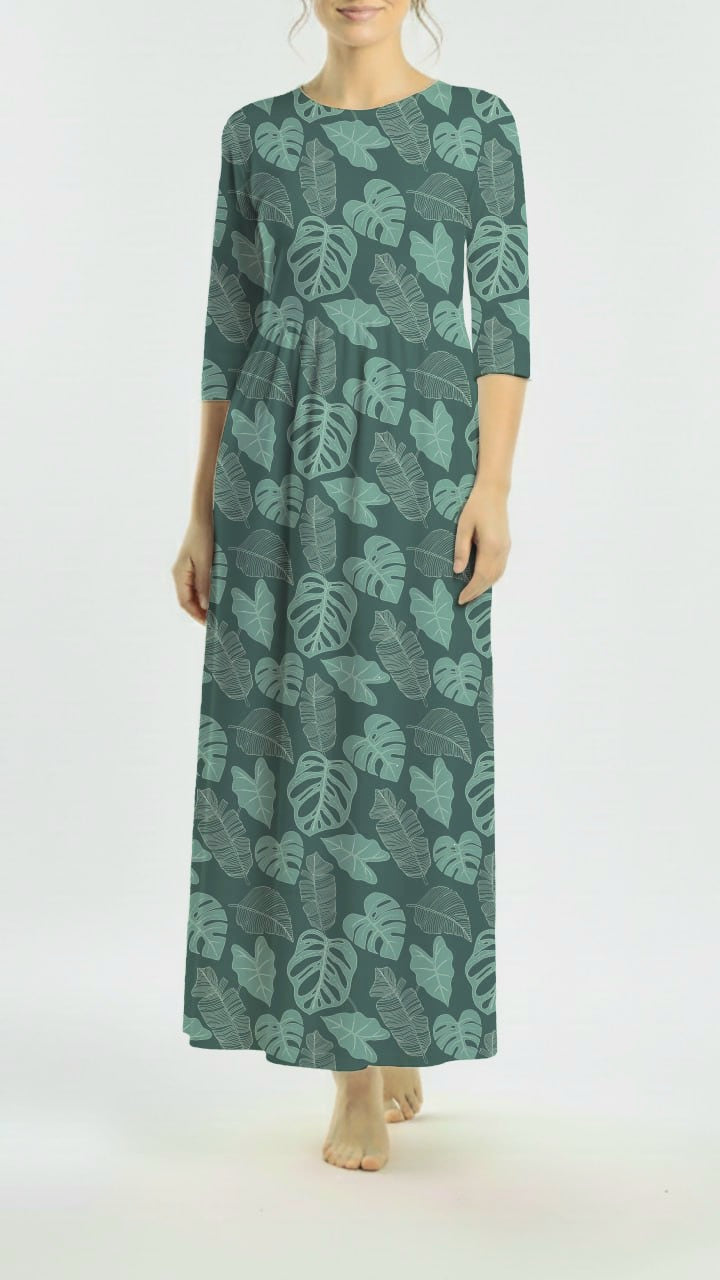 *Unique Design* Willow Ribbed Knit Tropical Leafy Teal