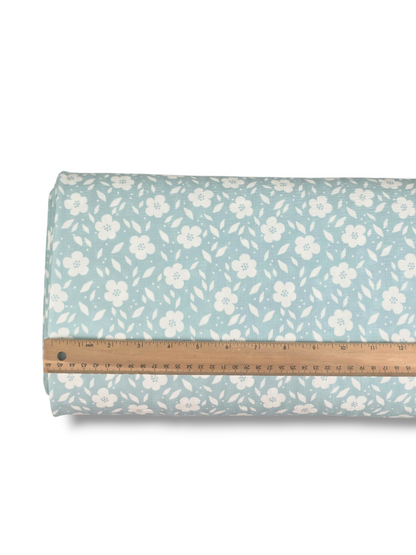 * Unique Design * Crinkled Crepe White Flower Field Aqua