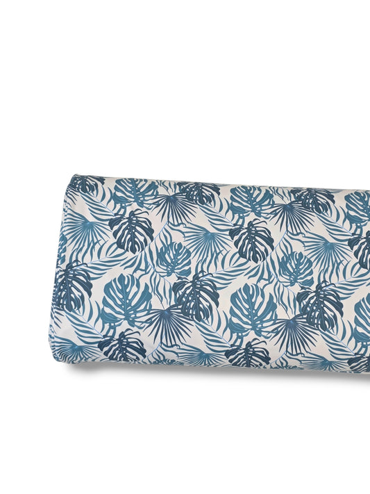 *Unique Design* Tricot Knit Island Palms Seaside Blue