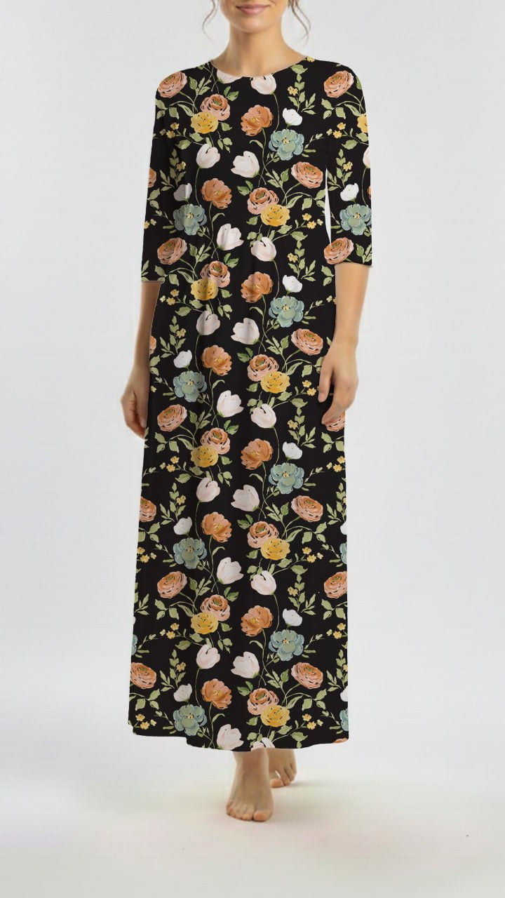 *Unique Design* Willow Ribbed Knit Autumn Floral Scape Black
