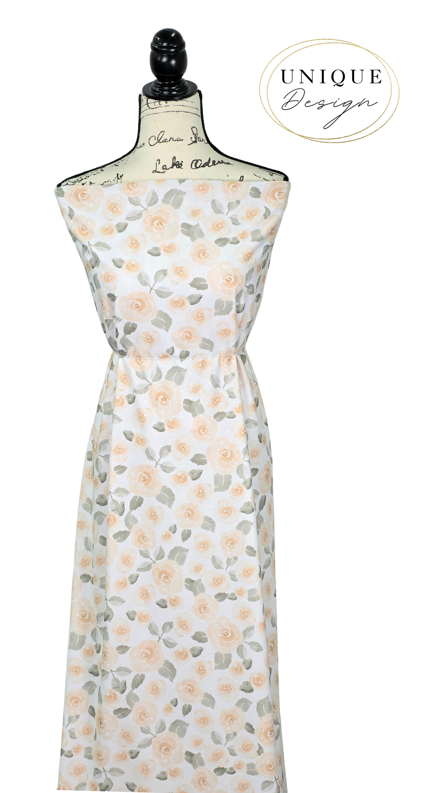* Unique Design * Swiss Dot Knit Classic Roses Light Peach