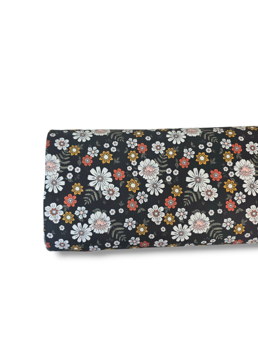*Unique Design* Willow Ribbed Knit Blossom Patch Black