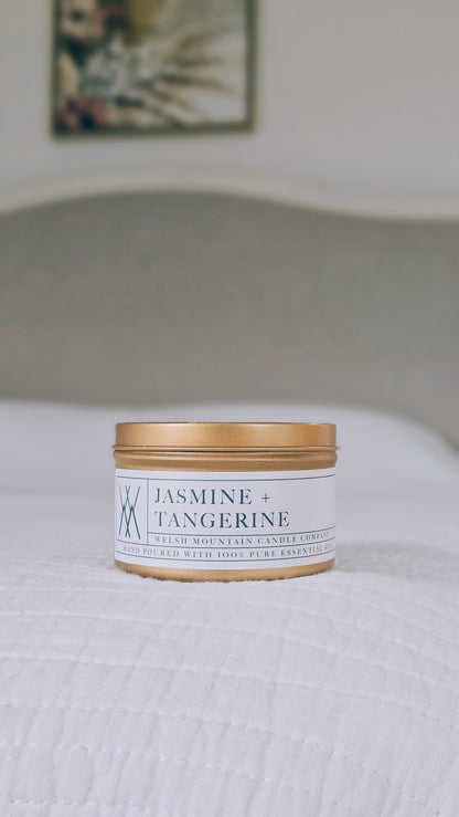 Jasmine+Tangerine Coconut Wax Candle Gold Tin 8 Oz