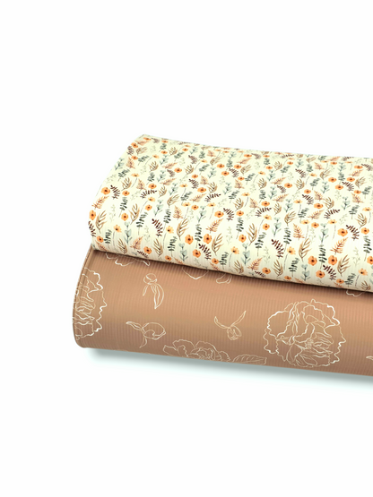 * Unique Design * Willow Ribbed Knit Dreamy Blooms Tan