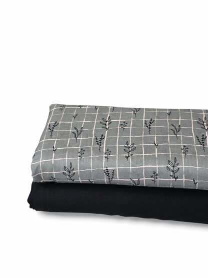 * Unique Design * Linen Modern Stem Grid Dark Sage