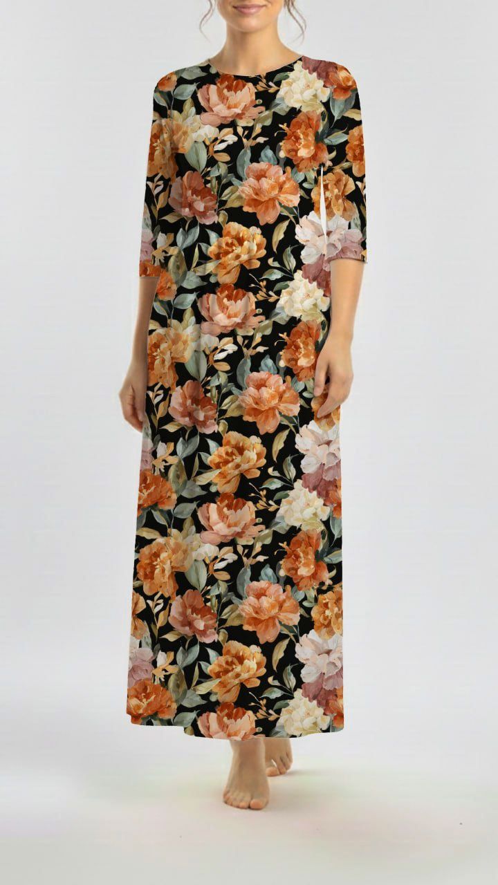 * Unique Design * Ribbed Knit Cotton Feel Painted Peony Black