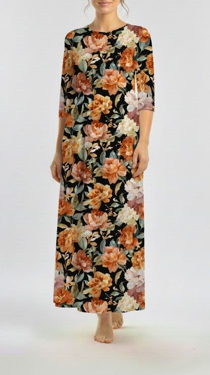* Unique Design * Ribbed Knit Cotton Feel Painted Peony Black