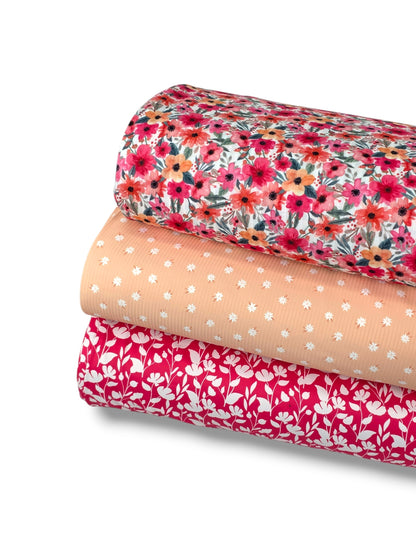 *Unique Design* Ribbed Knit Cotton Feel Coral Confetti Floral