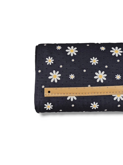 *Unique Design* Swiss Dot Knit Simple Daisy Black