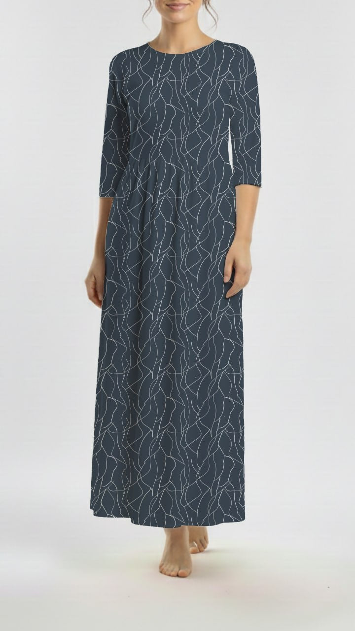 *Unique Design* Tricot Knit Geometric Sketch Denim