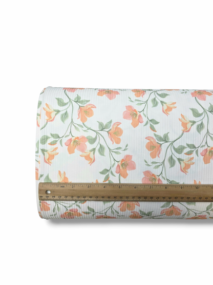 *Unique Design* Willow Ribbed Knit Peach Floral White
