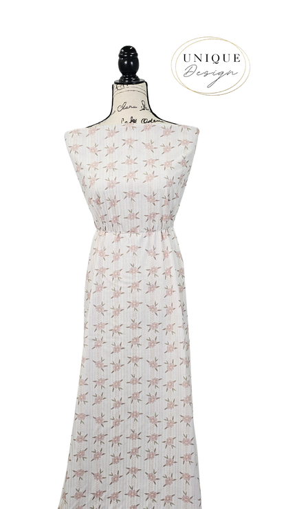 *Unique Design* Ribbed Knit Cotton Feel Structured Floral Pale Pink