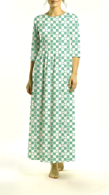 *Unique Design* Willow Ribbed Knit Garden Check Greenwood