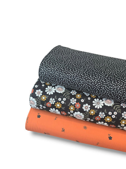 *Unique Design* Willow Ribbed Knit Blossom Patch Black