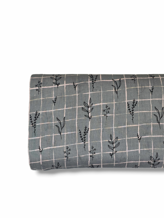 * Unique Design * Linen Modern Stem Grid Dark Sage