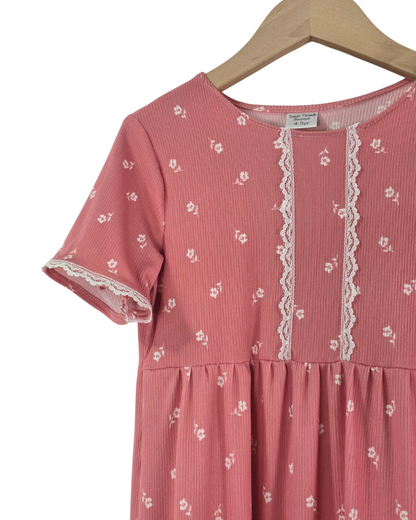 4-5 Yr Ribbed Knit Posie Pink Dress