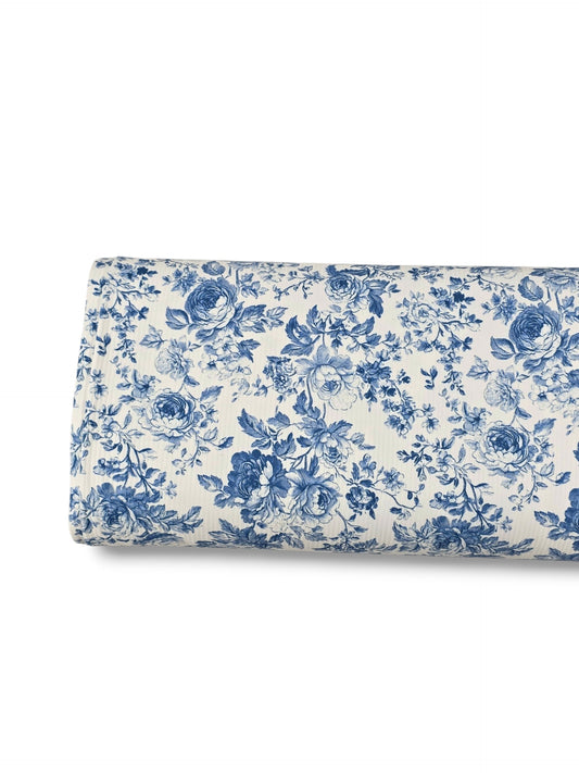 *Unique Design* Willow Ribbed Knit Cottage Blue Blossoms