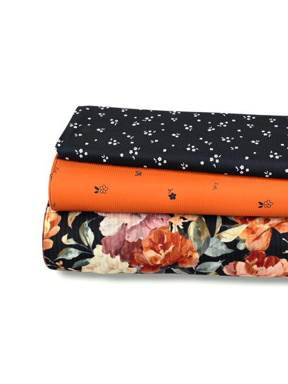 * Unique Design * Ribbed Knit Cotton Feel Painted Peony Black