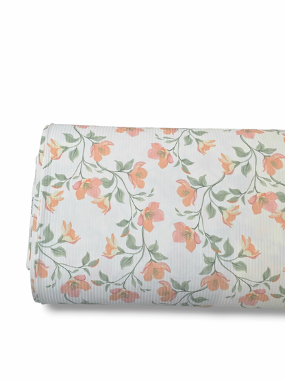 *Unique Design* Willow Ribbed Knit Peach Floral White