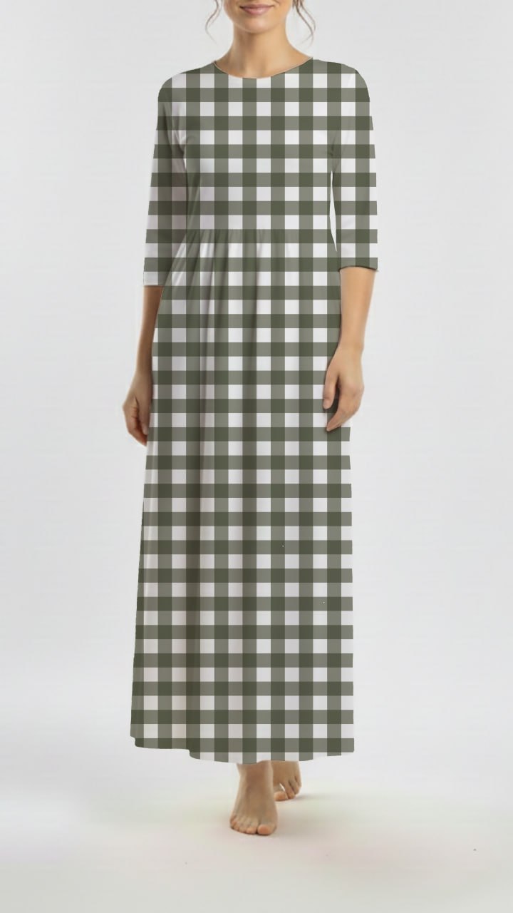 * Unique Design * Ribbed Knit Cotton Feel Fall Gingham Sage Green