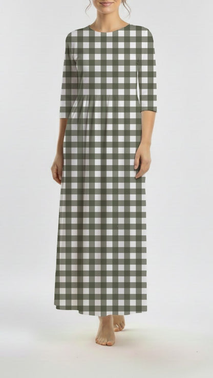 * Unique Design * Ribbed Knit Cotton Feel Fall Gingham Sage Green