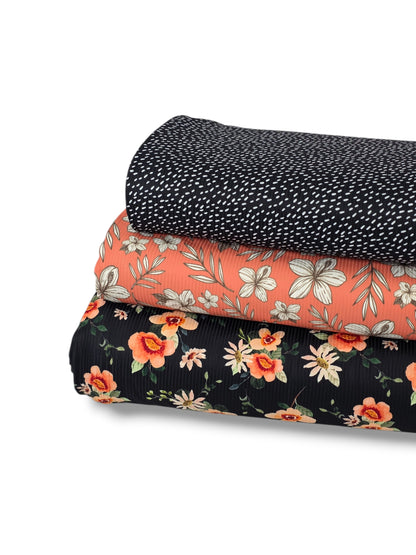 *Unique Design* Willow Ribbed Knit Midnight Peach Floral