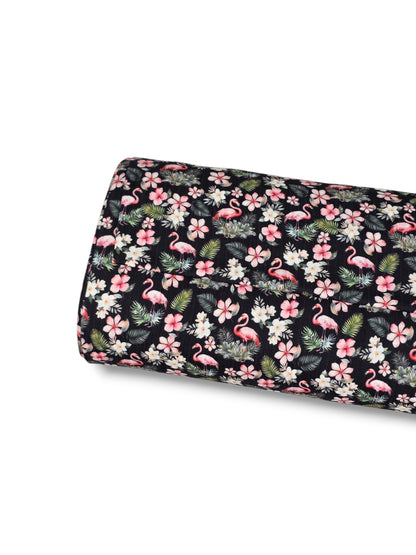 *Unique Design* Ribbed Knit Cotton Feel Flamingo Floral Black