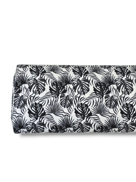 *Unique Design* Ribbed Knit Cotton Feel Island Palms Black + White