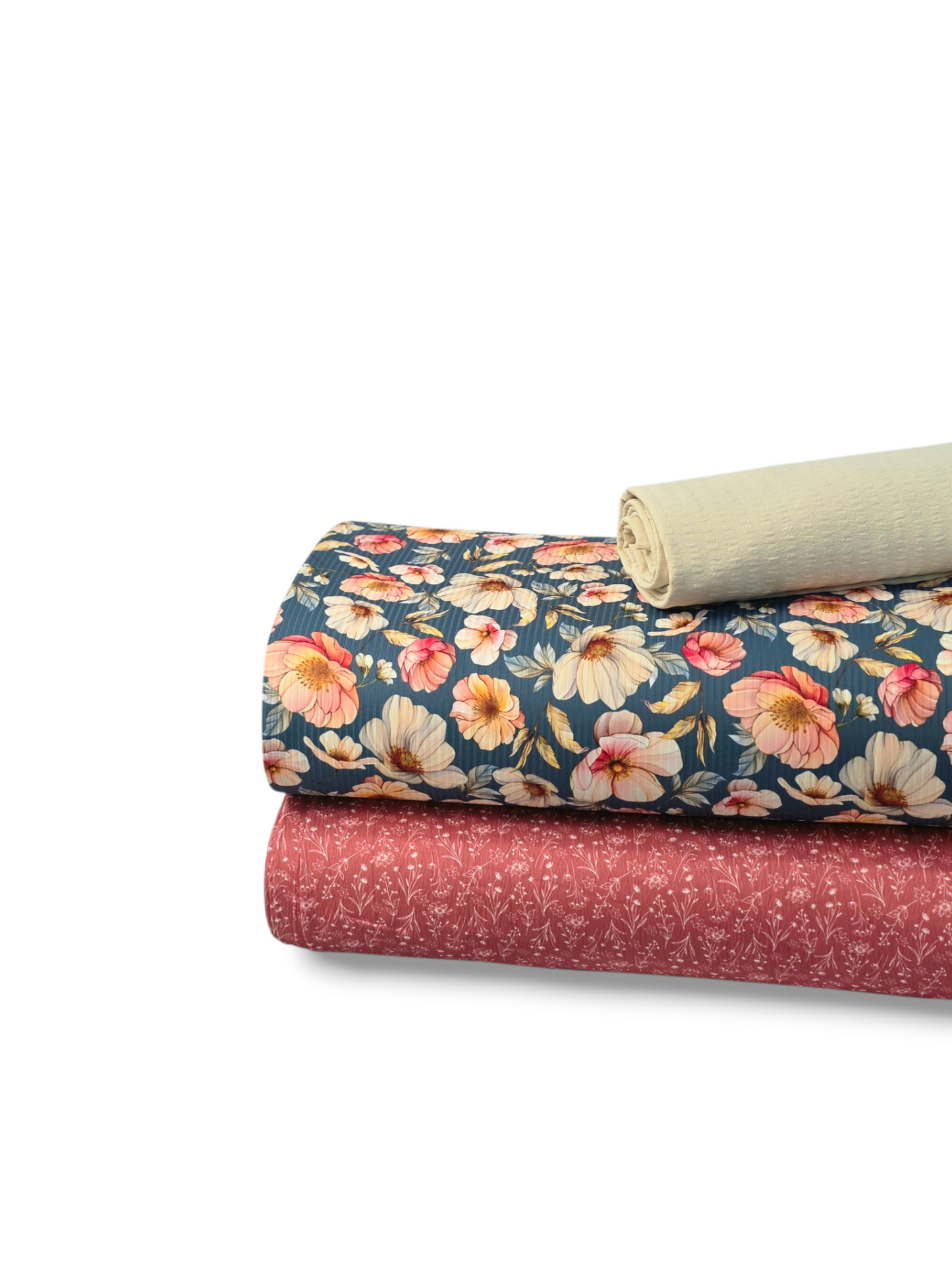 *Unique Design* Willow Ribbed Knit Timeless Pink Blossoms Navy