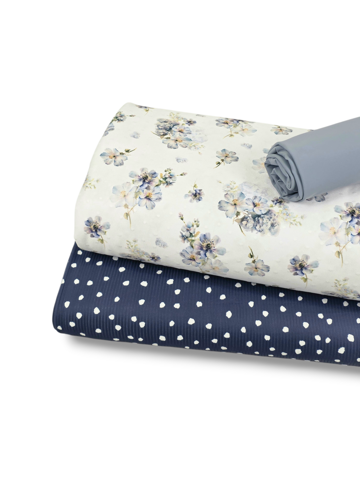 * Unique Design * Swiss Dot Knit Morning Blue Blossoms
