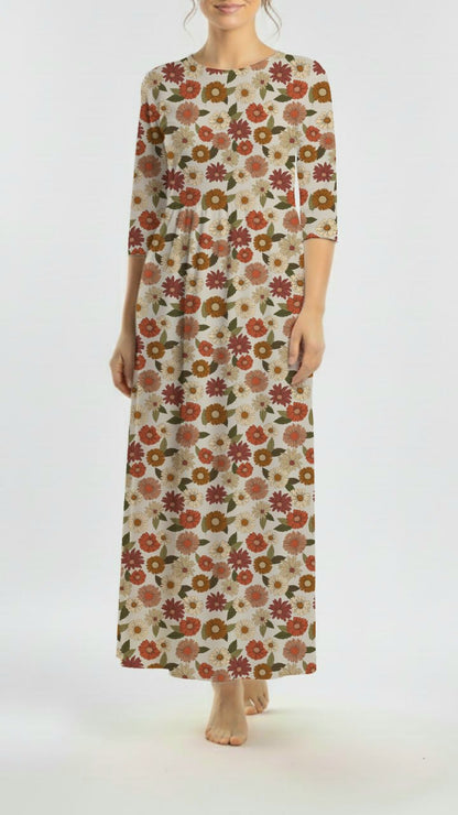* Unique Design * Ribbed Knit Cotton Feel Blossom Patch Tan
