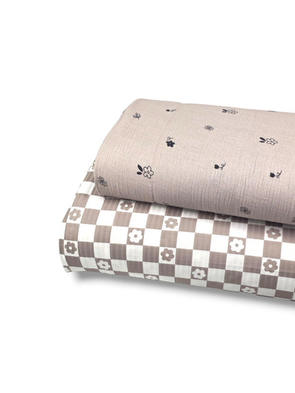 *Unique Design* Ribbed Knit Cotton Feel Garden Check Cocoa
