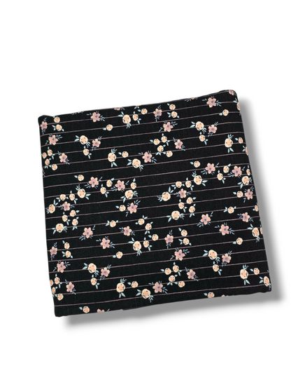 * Unique Design * Crinkled Crepe Rambling Rose Lines Black