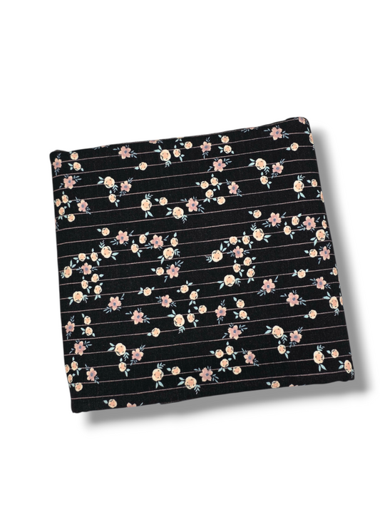 * Unique Design * Crinkled Crepe Rambling Rose Lines Black