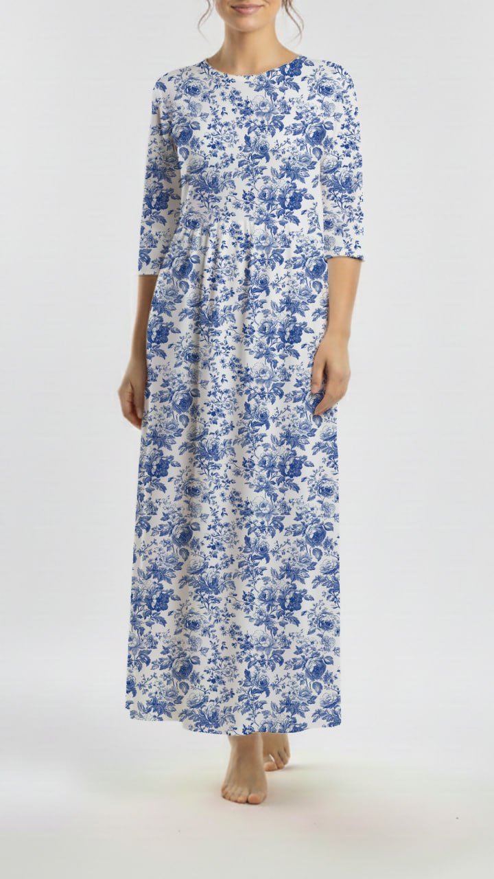 *Unique Design* Willow Ribbed Knit Cottage Blue Blossoms