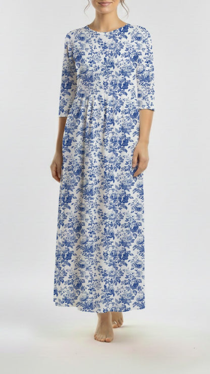 *Unique Design* Willow Ribbed Knit Cottage Blue Blossoms