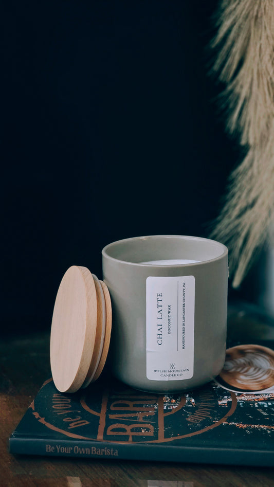 Chai Latte Coconut Wax Candle Homestead Stone Bamboo lid 16 oz